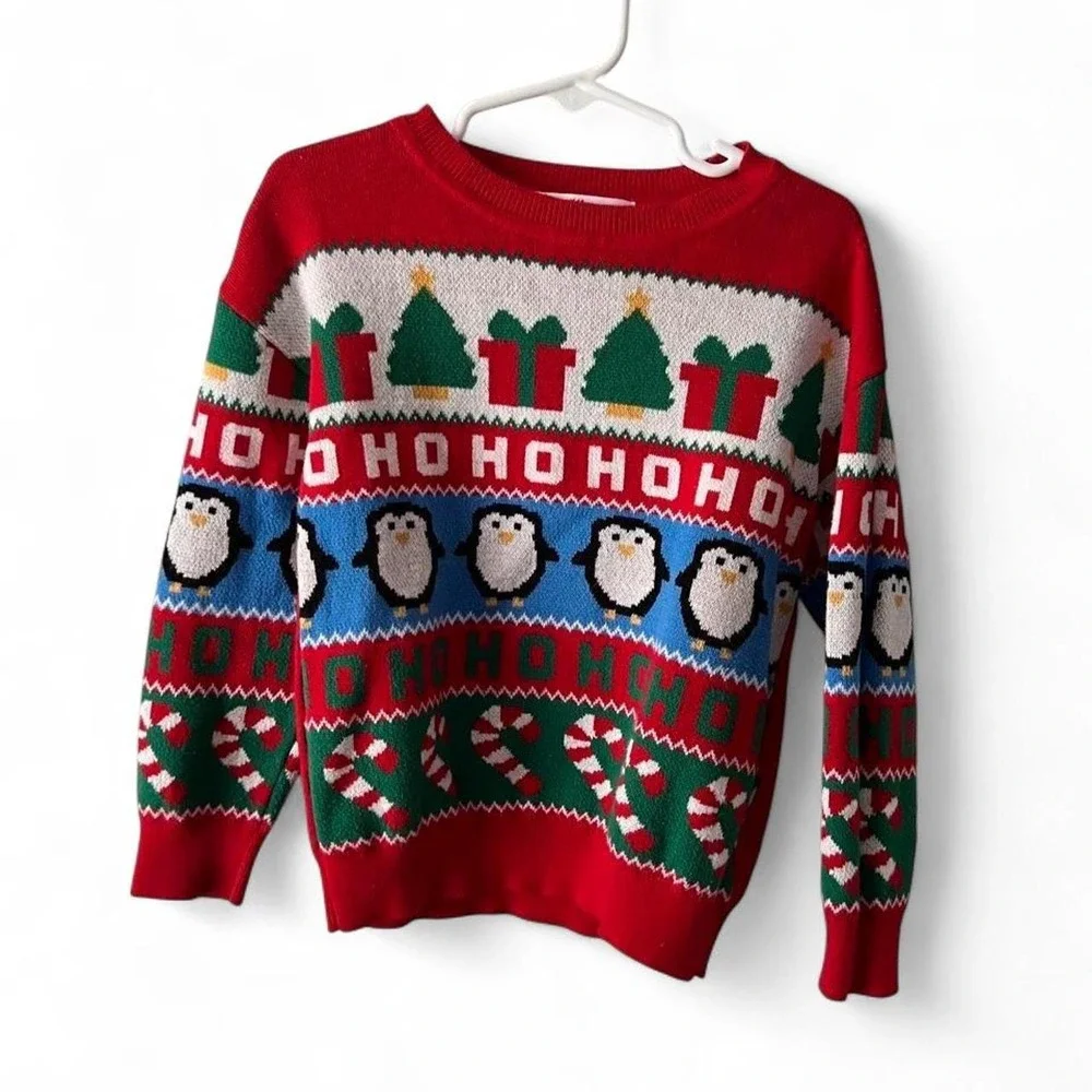 H&M HoHoHo Penguin Christmas Sweater Kids Size 3/4T Cotton Holiday Party